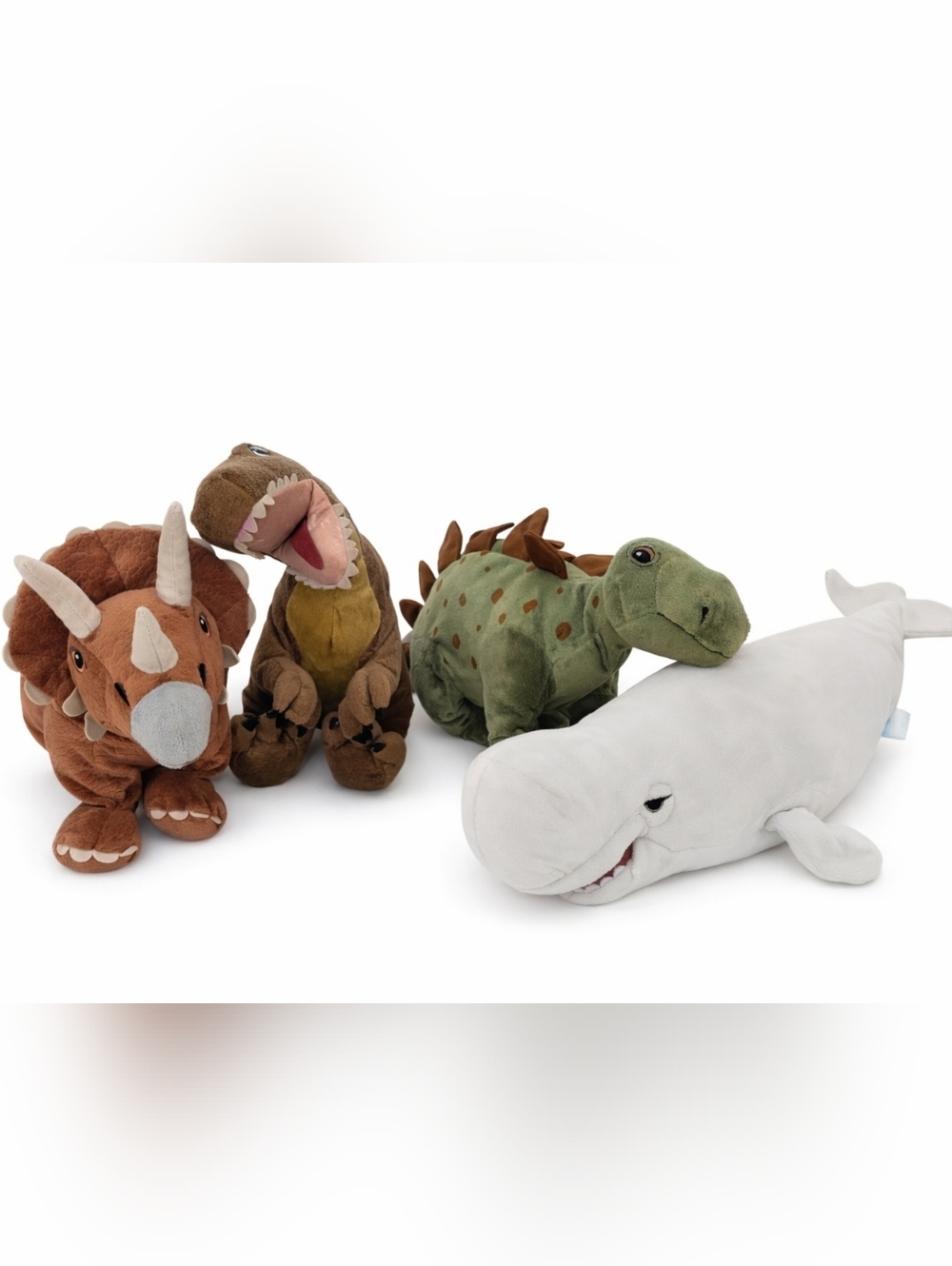 Plush Dinosaur Set - Triceratops, T-Rex, Stegosaurus & Whale